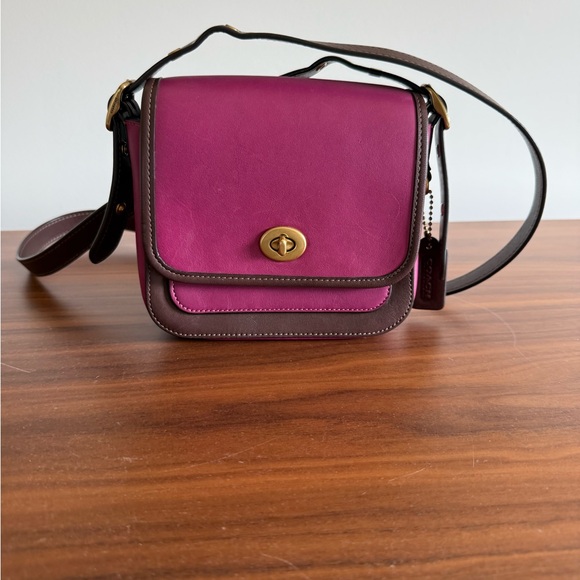 Coach Two-Tone Magenta and Brown Leather Crossbody - Picture 3 of 8